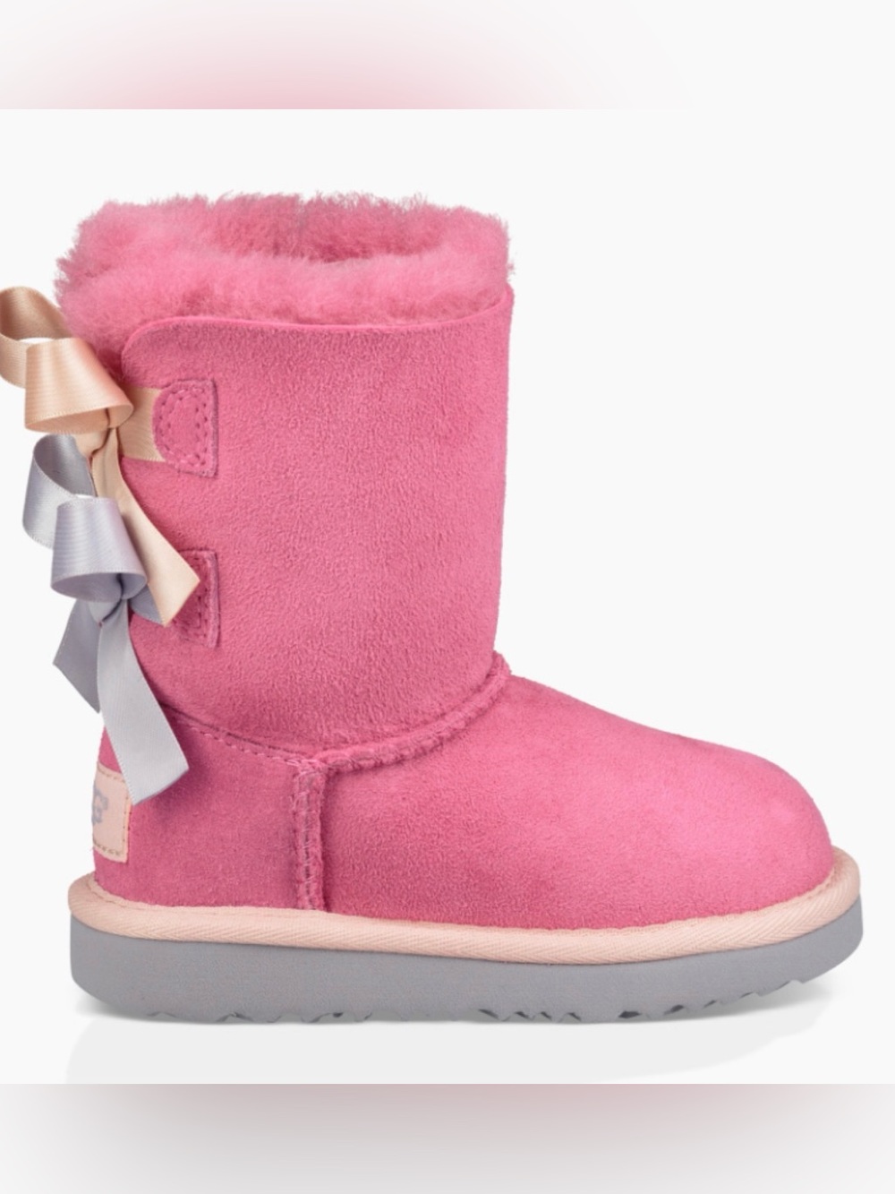 UGG Kids 10 Pink Suede Boot with Ribbon Bows